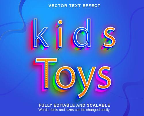Kids toys emboss editable text effect vector
