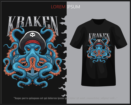 Kraken pirates arts tshirt vector free download