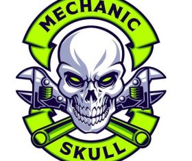 Mechanic skull emblem badge vector