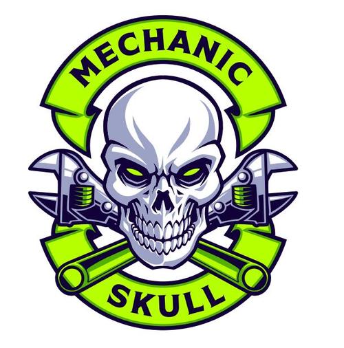 Mechanic skull emblem badge vector