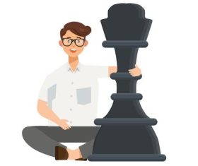 Men and international elephant chess pieces vector