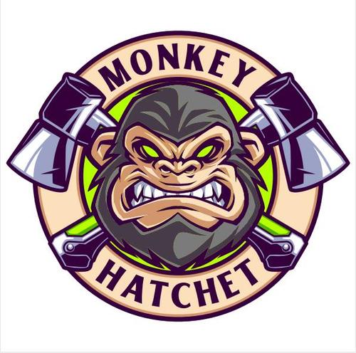 Monkey hatchet emblem badge vector