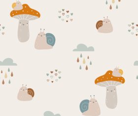 Mushrooms and snails cartoon pattern vector