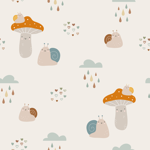 Mushrooms and snails cartoon pattern vector