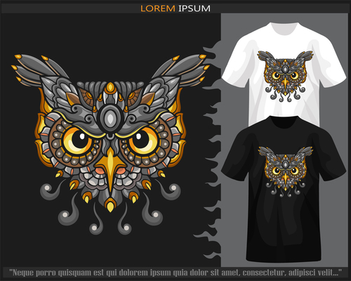 Owl head mandala arts isolated black white tshirt vector