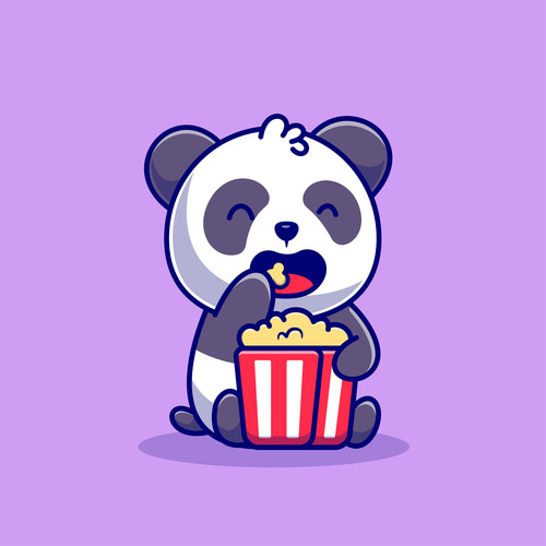 Panda eating popcorn vector