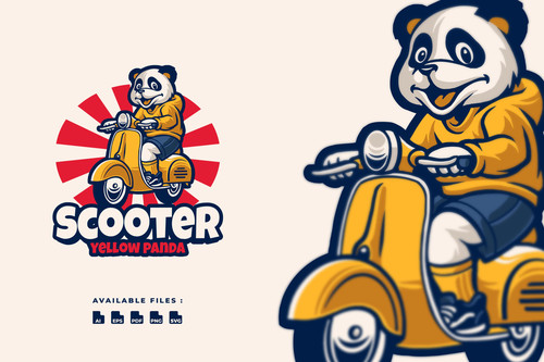 Panda scooter cartoon vector