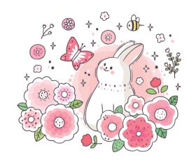 Rabbit and flowers cartoon vector