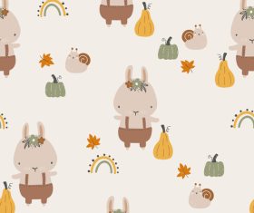 Rabbit and pumpkin cartoon pattern vector