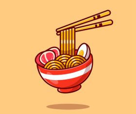 Ramen noodle egg and meat with vector