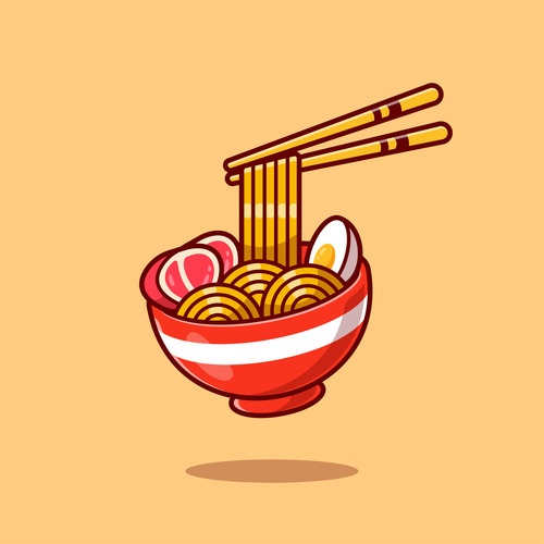 Ramen noodle egg and meat with vector