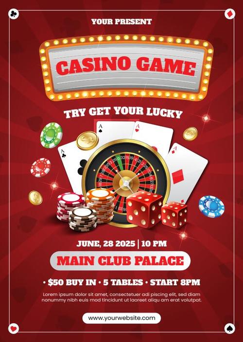 Red background casino night flyer vector