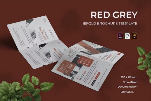 Red grey bifold brochure vector