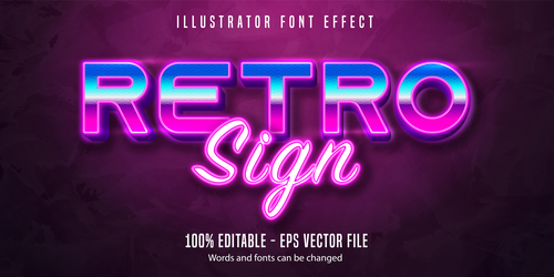 Retro neon sign editable text effect font vector