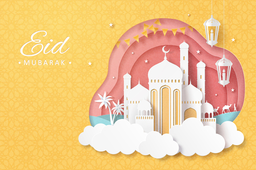 Silhouette Islamic festival exquisite greeting card vector
