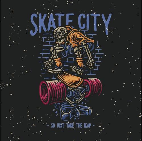 Skate city with skeleton vector