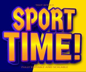 Sport time color emboss editable text effect vector