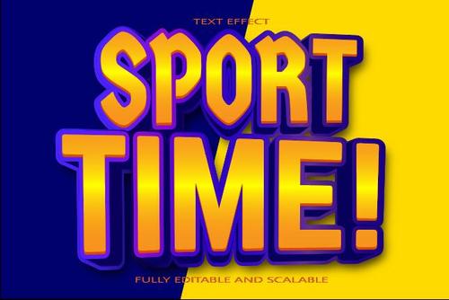 Sport time color emboss editable text effect vector