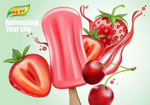 Strawberry flavored popsicle vector