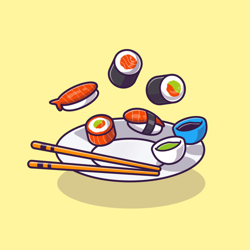 Sushi food and shoyu on plate vector