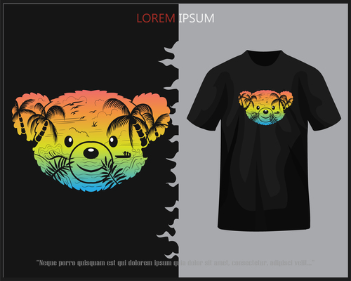 Teddy bear head shaped sunset beach arts tshirt vector free download