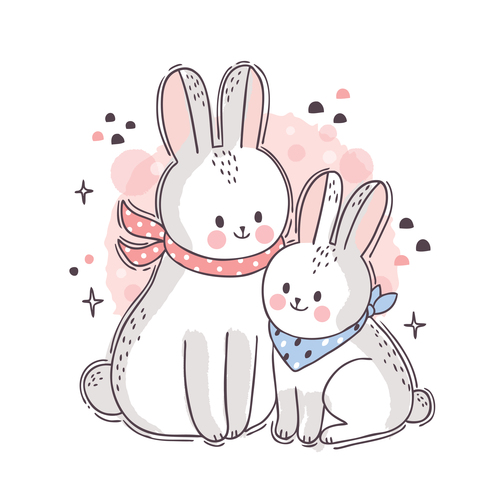 Two cute rabbits cartoon vector