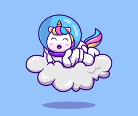 Unicorn astronaut laying on cloud vector