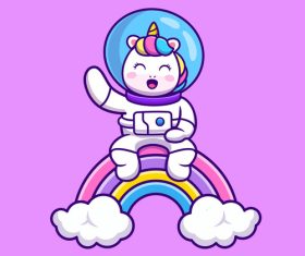 Unicorn astronaut vector sitting on a rainbow