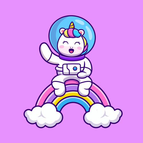 Unicorn astronaut vector sitting on a rainbow