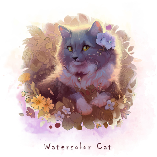 Watercolor cat vector