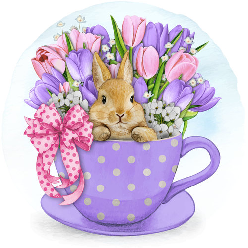Watercolor hand drawn cute bunny tea cup vector