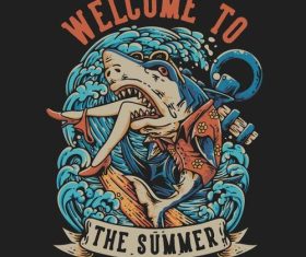 Welcome to the summer holiday with shark vector