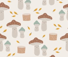 Wild mushrooms cartoon pattern vector