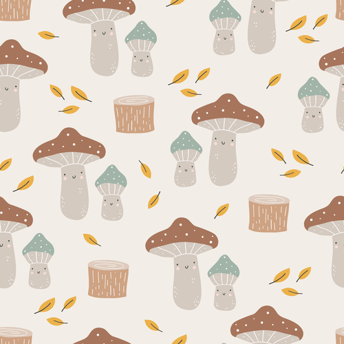 Wild mushrooms cartoon pattern vector
