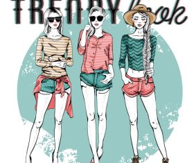 3 beautiful and fashionable girls vector