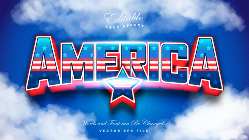 America 3d style text effect vector