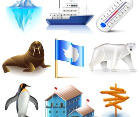 Antarctica icons realistic vector