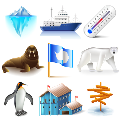 Antarctica icons realistic vector