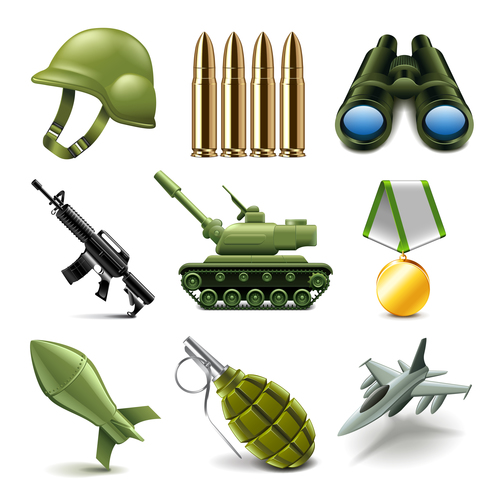 Army icons realistic vector