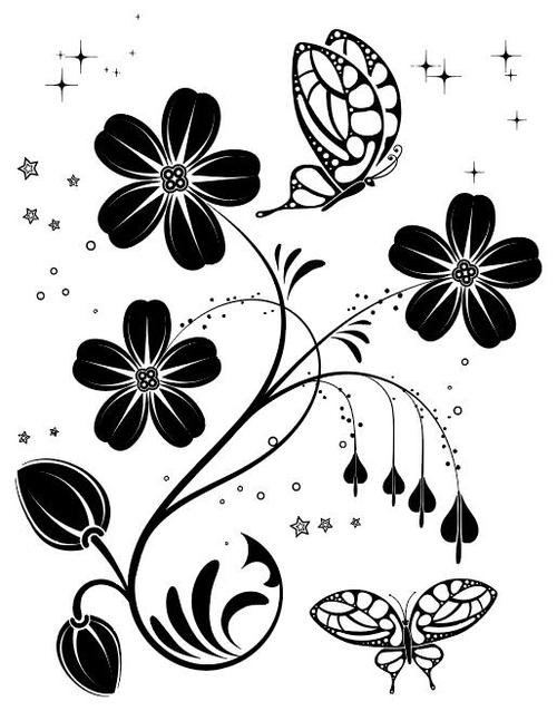 Butterfly and flower silhouette vector