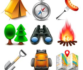 Camping icons realistic vector