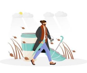 Cartoon illustration vector of men walking and listening to music