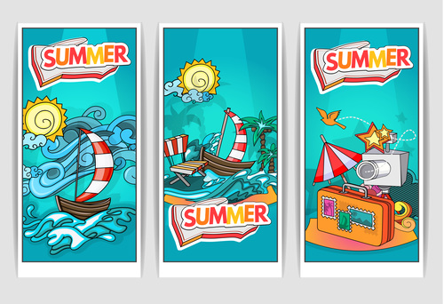 Cartoon summer ocean banner vector