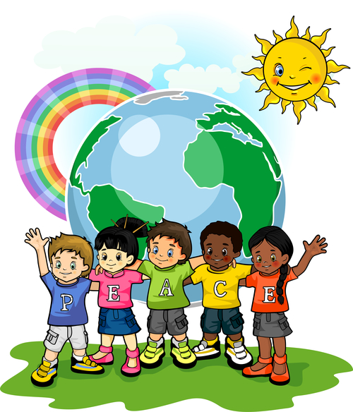 Children calling for world peace vector