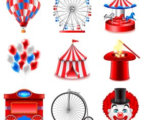 Circus icons realistic vector
