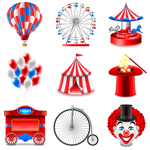 Circus icons realistic vector