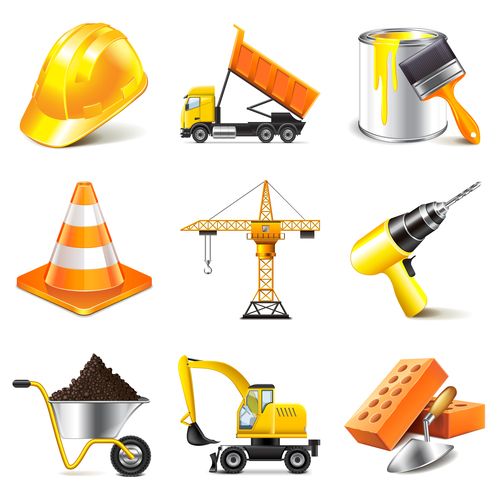 Construction icons realistic vector