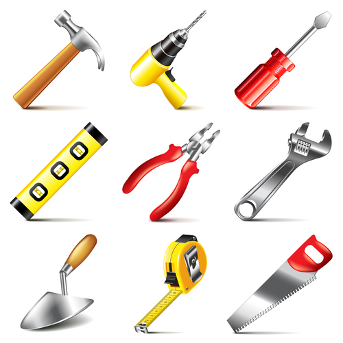 Construction tools icons realistic vector