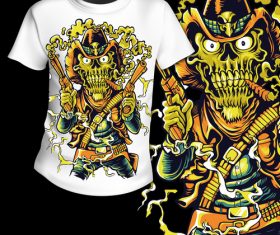 Cowboy skeleton tshirt design vector