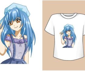 Cute girl blue hair t-shirt vector